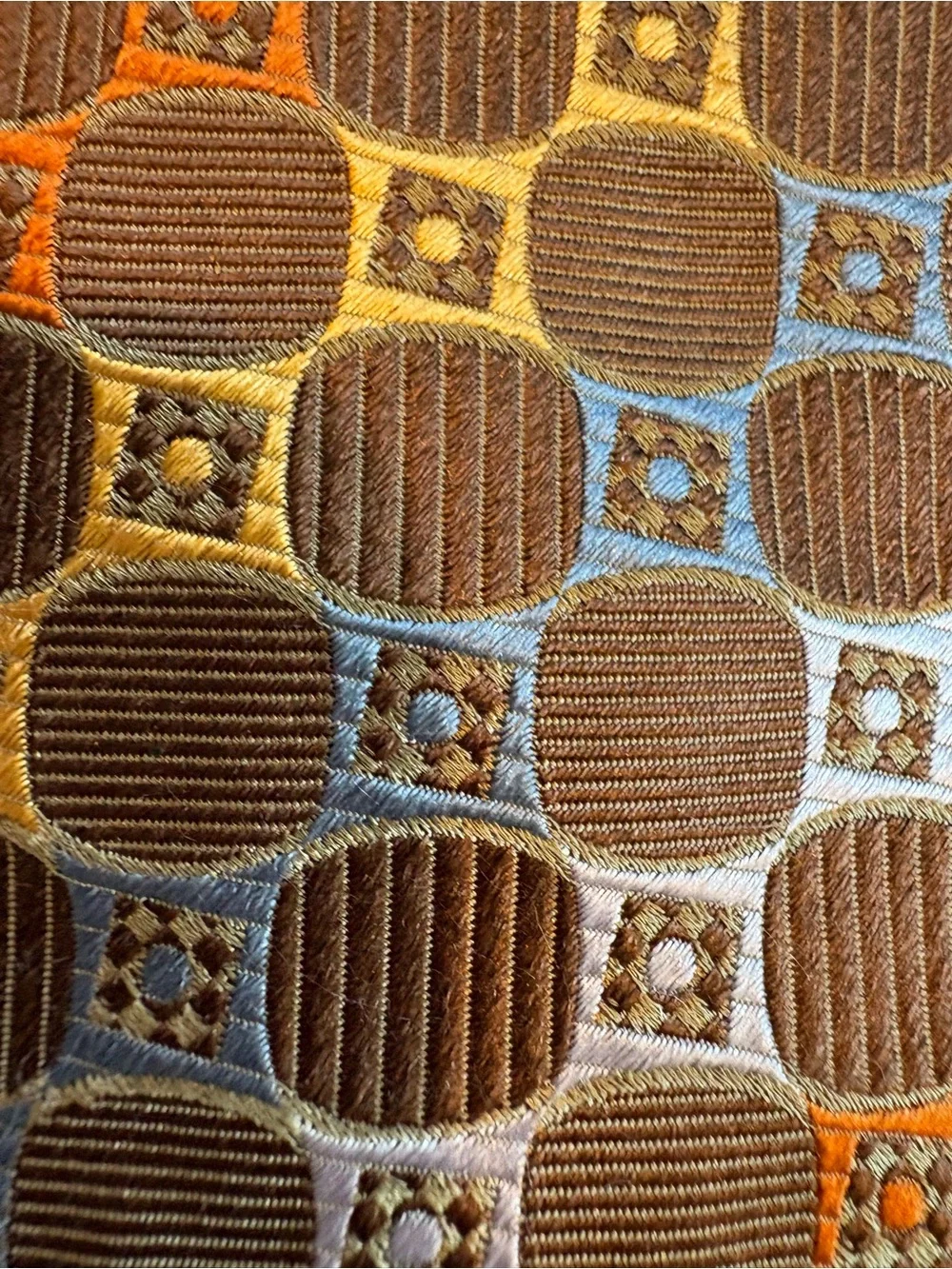 XMI Platinum Brown Geometric Italian Silk Handmade USA Tie